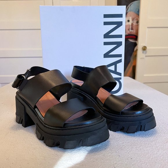 Ganni Cleated High Heel Sandal, Black, Size 9 - Picture 9 of 17